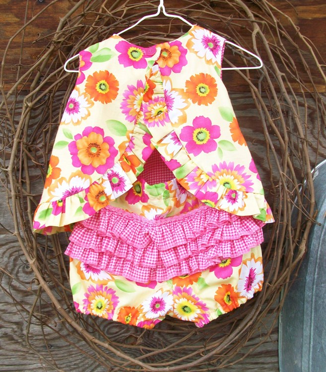 Baby Dress With Ruffled Bloomers, 12 Months, Reversible